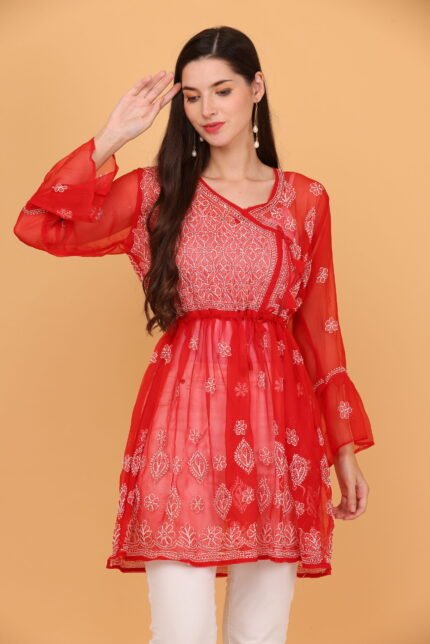 Elegant Chikan Kari Short Kurti for Women – Lightweight Ethnic Wear
